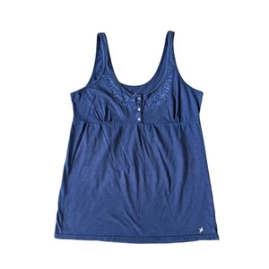 Y2K Aerie Babydoll Top Womens M Cotton Blue Embroidered Coastal Beachy Surf - Picture 1 of 8
