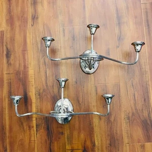 Vintage Bombay Co Silver Tone Double Arm Candle Wall Sconces (2) Candlesticks - Picture 1 of 6