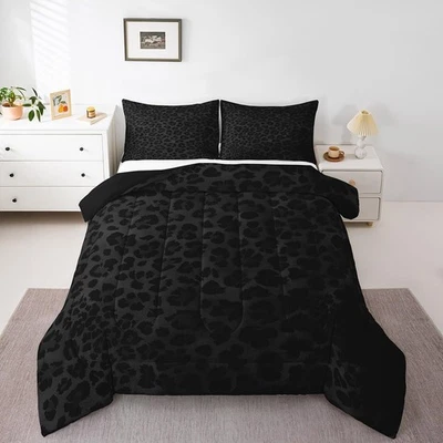 Juego de cama de leopardo para niños niñas edredón estampado animal talla doble negro che... Foto 1 de 4
