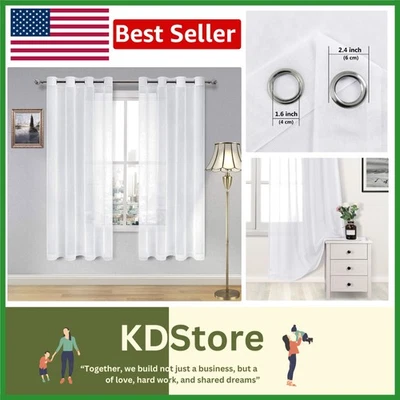 Luxurious 2-Pack Sheer White Grommet Curtains, 52x72 Inch Panels for All Rooms - Image 1 of 4