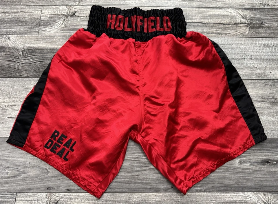 Evander Holyfield Boxing Shorts “Real Deal” Ringside Red & Black Adult Sports - Image 1 of 4