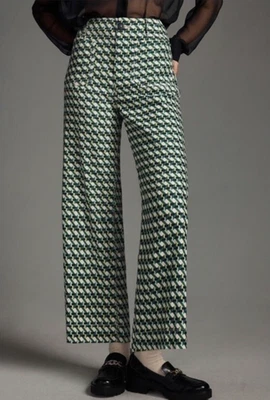 Pantalones Anthropologie Maeve Collette Pierna Ancha Lino Verde Estampado Geométrico Talla 31 Foto 1 de 4