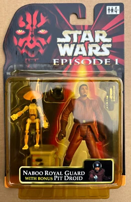 STAR WARS EP 1 NABOO ROYAL GUARD WITH ORANGE BONUS PIT DROID RARE 1999 BPD14A - image 1 of 4