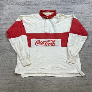 VTG Coca Cola Rugby Polo Shirt Small White Red Block Y2K Outdoors Preppy 80s 90s - Picture 1 of 16