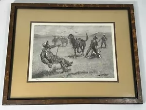 Frederic Remington, Teaching a mustang pony to pack dead game, Wood Engraving, s - Picture 1 of 17
