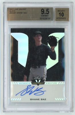 2017 Leaf Valiant Autograph Black /5 Shane Baz BGS 9.5 w 10 Auto - Image 1 of 2