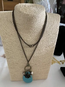 28” Antiqued Chain With Natural Turquoise Pendant - Picture 1 of 1