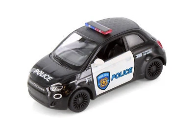 FIAT 500E EDICIÓN POLICÍA NEGRO 1/28 COCHE FUNDIDO A PRESIÓN KINSMART 5440DP Foto 1 de 2