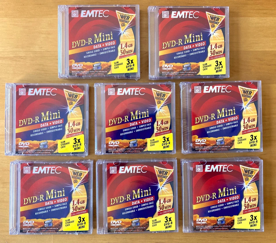 24 (8 x 3) Stück Emtec DVD-R Mini 1.4 GB 30 Min * NEU, eingeschweißt - Bild 1 von 1