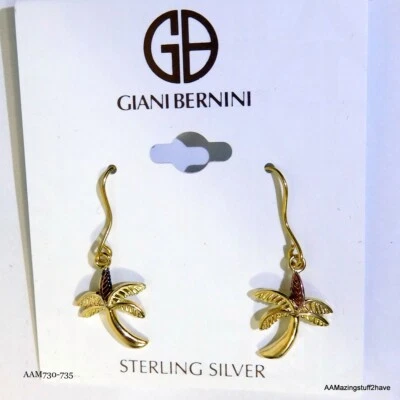 "Pendientes colgantes de palmera chapados en oro de 18k de plata de ley Giani Bernini de 11/4"" NUEVOS" Foto 1 de 4