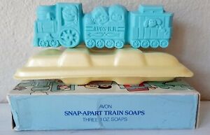 Vintage 1982 Avon All Aboard Train Soap Snap Apart Blue New In Open Box Kids 