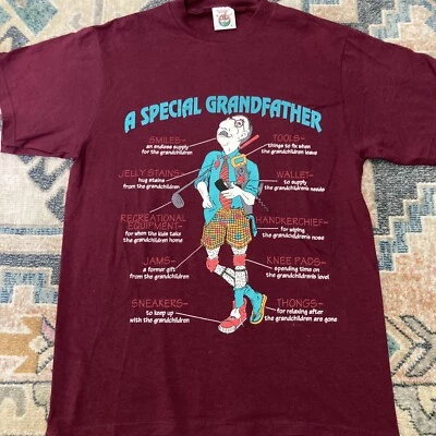 Camisa Gráfica Vintage Años 90 "Un Abuelo Especial" Talla Mediana Granate Foto 1 de 4