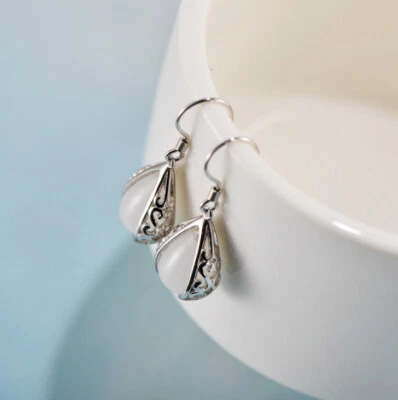 I01 Orecchino Argento 925 Goccia Con Calcedonio Bianco Lettera S - Immagine 1 di 4