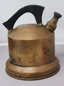 Copper Tea Kettle Black Handle Antique Rustic Patina Collectible Water Boiler - Picture 1 of 11