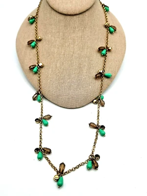 Banana Republic BR Signed Green Smokey  Cluster Necklace Long Gold Toned  26 In. - Image 1 of 4