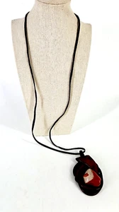 Ehnic Natural Wooden Jasper Gemstone Pendant Necklace Leather Strap 19 in. L - Picture 1 of 6
