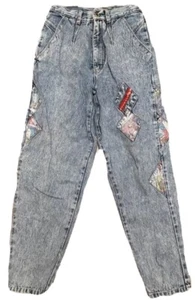 Aggressive Acid Wash Jeans High Waist Tapered Leg Sz M 25" Waist X 26" Inseam - Picture 1 of 12