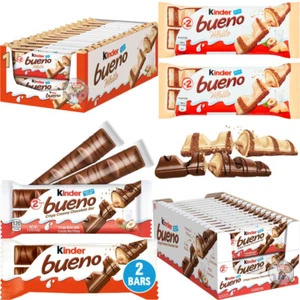 Kinder Bueno White & Milk Chocolate Hazelnut Wafer Snack Twin Bars Packs 43g - Picture 1 of 4