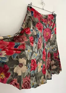 East Skirt Women's 100% Silk Floral Midi Flare Lined Muted Colours Size 14 - Picture 1 of 9