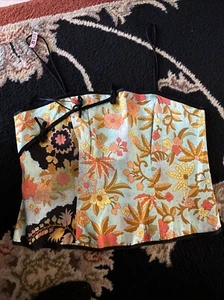 JS Collections Sz 14 Floral Bustier Corset Style Tank Top~Black Piping~VNTG~90’s - Picture 1 of 21