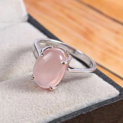 rose quartz ring wedding halo cluster minimalist 925 sterling silver jewelry - Image 1 of 4