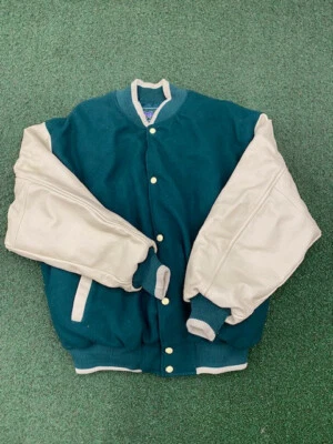 Chaqueta deportiva vintage MV Letterman mangas de cuero de lana para hombre XL stock antiguo Foto 1 de 4