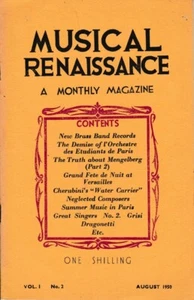 Musical Renaissance, A Monthly Magazine - Vol 1 No. 2, August 1950 - Foto 1 di 1