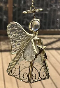 Vintage Clear Stained Glass Gold Trim Angel Star Christmas Ornament Figurine 4” - Picture 1 of 6
