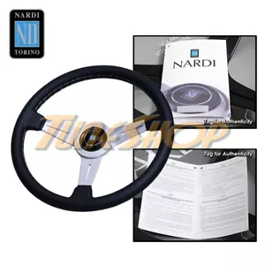 ITALY NARDI CLASSIC 360MM STEERING WHEEL SILVER SPOKE BLACK LEATHER GREY S - Picture 1 of 1