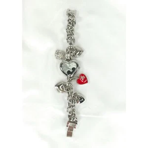 Disney Accutime Minnie Mouse Ears Silver Tone Charm Bracelet Watch w Hearts - Picture 1 of 5