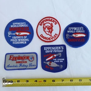 Posten 5 EPPINGER Angelköder Patches Hemd Jacke Dardevle Red Eye alt Vintage - Bild 1 von 5