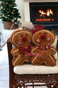 Set Of 2 Gingerbread Man, Boy & Girl Plush Throw Pillow Christmas Decor 9”x 15” - Picture 1 of 3