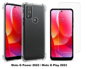 Clear Soft TPU Shockproof Case+Tempered Glass for Moto G Power 2022/G Play 2023 - Picture 1 of 6