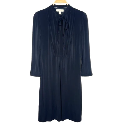 Burberry Black Midi Dress Button Neck Tie Size Medium Lined - Image 1 of 4