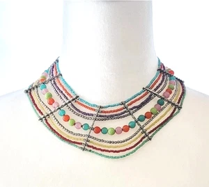 Hannah Boho Colorful Multi Strand Beaded necklace Retro Fashion Jewelry - Picture 1 of 9