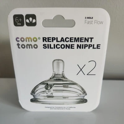 1W) Como Tomo Fast Flow Silicone Replacement Nipples 3 Hole 6+ Months 2-pc - Image 1 of 4
