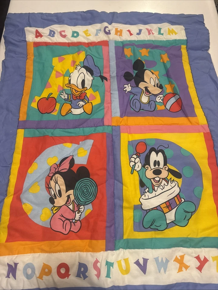 Edredom e cobertor de náilon vintage Disney Dundee Mickey Mouse bebês ABC - Imagem 1 de 2