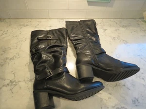 White Mountain black knee high boots size 8WW zip buckle block heel - Picture 1 of 5
