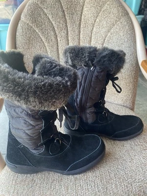 Women’s Lands End Boots Size 8.5 Black 444725 Lace Up Side Zip Faux Fur Winter - Image 1 of 4
