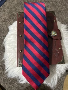Saddlebred Handmade Necktie Silk Blend Red Blue Stripes Mens Tie CEO Preppy Dad - Picture 1 of 12