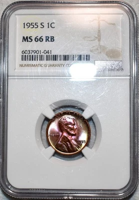 NGC MS-66 RB 1955-S Lincoln Cent, Gorgeously, Radiant Superb Gem. - Image 1 of 2