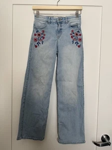 Abercrombie Kids High Rise Wide Leg Jeans Mädchen Gr. 13/14 blau Blumen bestickt - Bild 1 von 17