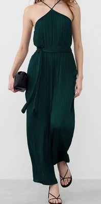 Nuevo con etiquetas Mono Banana Republic Halter Cintura Elástica Crepé Mar Oscuro Verde azulado Grande Foto 1 de 4