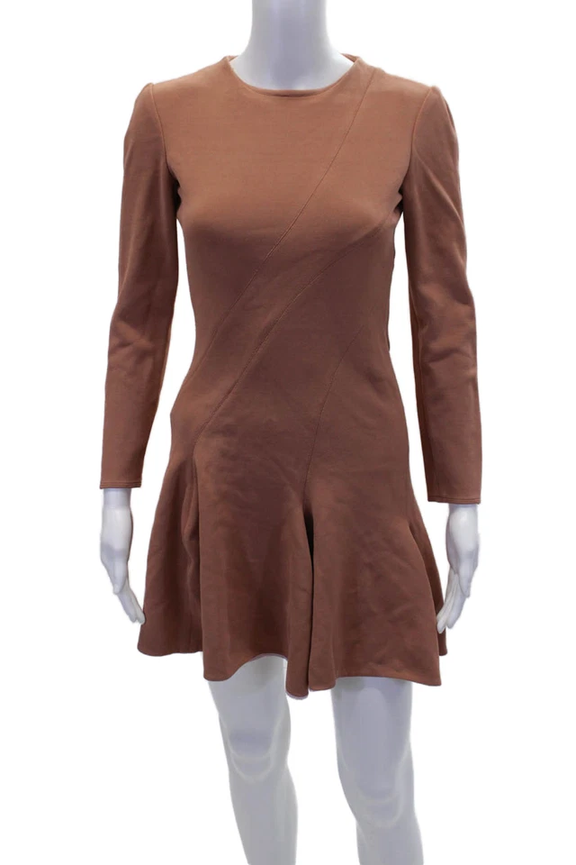 Carven Womens Round Neck Long Sleeve Fit & Flare Midi Dress Orange Size EUR 34 - Image 1 of 4