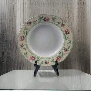 WEDGWOOD  English Cottage Rose, Large Rim Soup Bowl, Pink Roses/Scalloped/Green - Picture 1 of 17