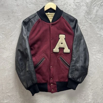 VTG 50s Asheville High School Letterman Wool Bomber Jacket Leather Lasley Knit - Image 1 of 4