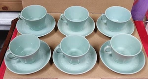 6 Vintage Green Cups & Saucers by Woods Ware England Beryl Design - Picture 1 of 21