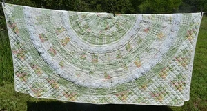 vintage QUILT applied crochet doily accents 84x84" pastel florals - Picture 1 of 16