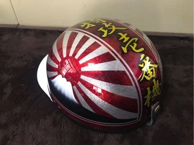 NBS Japan Cork Half Helmet Fuji Rising Sun Red Flake Wrap Paint Bosozoku Style - Image 1 of 4
