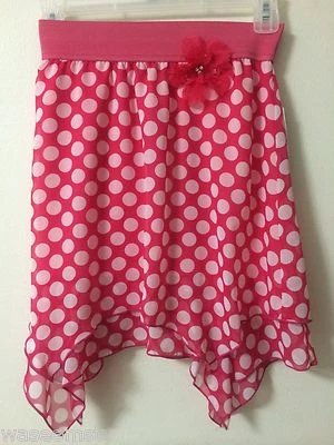 IZ AMY BYER Sheer Handkerchief Tier Skirt Hot Pink White Polka Dot Large 12 14 - Image 1 of 2